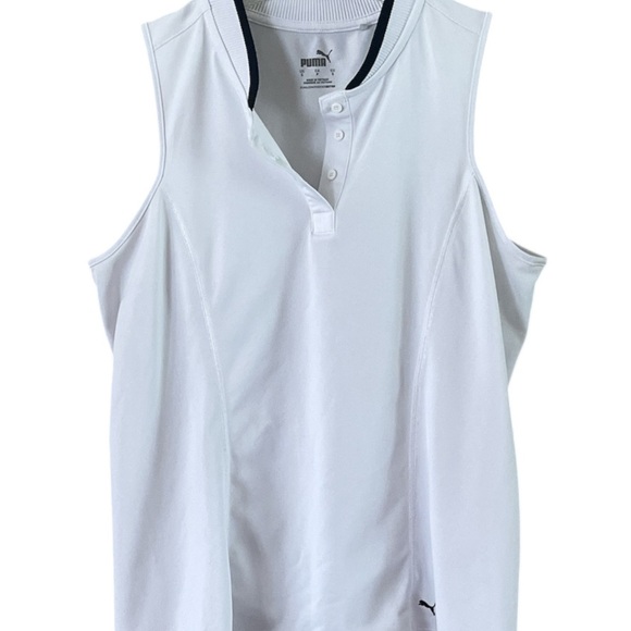 Puma Women's Sport White Sleeveless Tank Top Small Collar With a Few Buttons - Picture 1 of 10
